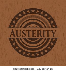 Austerity badge with wood background. 