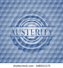 Insignia azul de austeridad con fondo geométrico. Ilustración vectorial. Detallado.