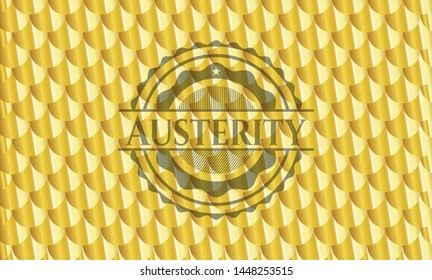Austerity gold emblem. Scales pattern. Vector Illustration. Detailed.