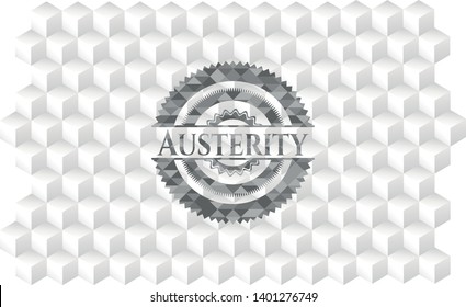 Austerity realistic grey emblem with cube white background