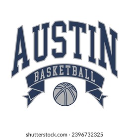 Austin basketball design vector. Editable college t-shirt design printable text effect vector.	

