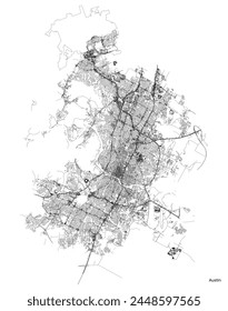 Austin Stadtplan mit Straßen und Straßen, Vereinigte Staaten. Gliederungsanzeige der Vektorgrafik.