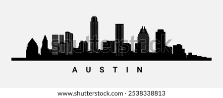 Austin city skyline silhouette black background. Minimalist Austin skyline with iconic buildings usa downtown