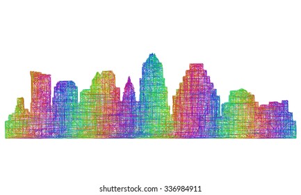 Austin City Skyline Silhouette - Multicolor Line Art