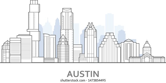 Austin city skyline, Texas - outline of downtown of Austin,  cityscape