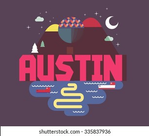 Austin in colorful poster design.