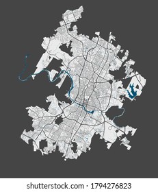 Austin map. Detailed vector map of Austin city administrative area. Poster with streets and water on grey background.