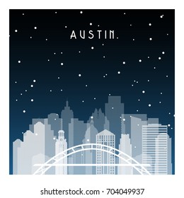 Austin night in Zurich. Night city in flat style for banner, poster, illustration, game, background.