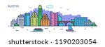 Austin panorama city. Flat line style. For banner, presentation, cards, web page. Vector illustration