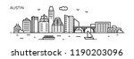 Austin panorama city. Flat line style. For banner, presentation, cards, web page. Vector illustration