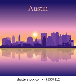 Austin silhouette on sunset background, vector illustration
