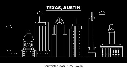 Austin silhouette skyline. USA - Austin vector city, american linear architecture, buildings. Austin travel illustration, outline landmarks. USA flat icon, american line banner