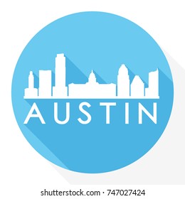Austin Skyline Button Icon Round Flat Vector Art Design Color Background.