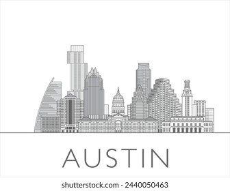 Austin skyline cityscape illustration in black and white