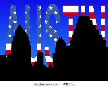 Austin Skyline with flag text illustration