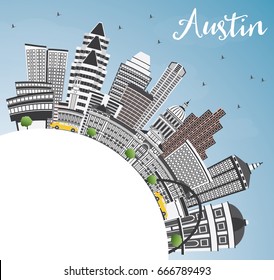 Austin Skyline with Gray Buildings, Blue Sky and Copy Space. Vector Illustration. Business Travel and Tourism Concept with Modern Architecture. Image for Presentation Banner Placard and Web Site.