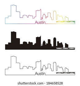 Austin skyline linear style with rainbow in editable vector file