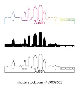 Austin skyline linear style with rainbow in editable vector file