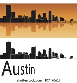 Austin skyline in orange background in editable vector file