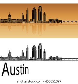 Austin skyline in orange background in editable vector file