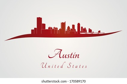 Austin skyline in red and gray background in editable vector file