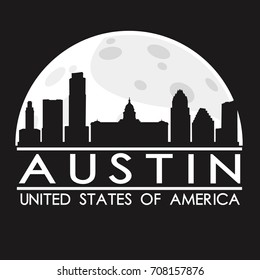 Austin Skyline Silhouette City Vector Design Art Moon Sky.