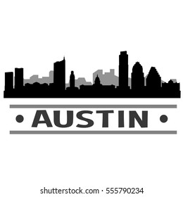 Austin Skyline Silhouette. Cityscape Vector Famous Buildings Clip Art Design.