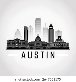 Austin Skyline Silhouette — Ilustração moderna do vetor da capital texana