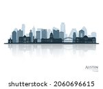 Austin skyline silhouette with reflection. Landscape Austin, Texas. Vector illustration.