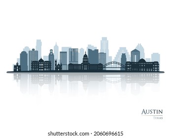 Austin Skyline Silhouette With Reflection. Landscape Austin, Texas. Vector Illustration.