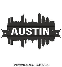 Austin Skyline Stamp Silhouette City Reflection Stock Vector (Royalty ...