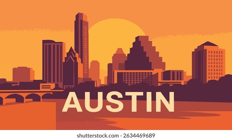 The Austin skyline at sunset provides a striking display of vibrant colors reflecting off Lady Bird Lake