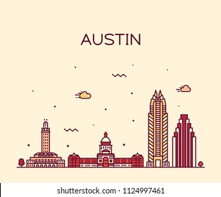 Austin skyline, Texas, USA. Trendy vector illustration, linear style