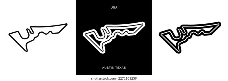 Austin Texas Circuit Vector. USA COTA Circuit of the Americas Race Track Illustration with Editable Stroke. Stock Vector.