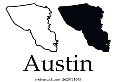 Mapa da cidade de Austin (Texas) com vetor de contorno de borda preta