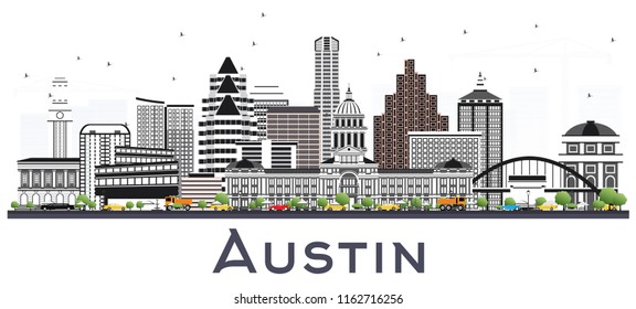 Austin Texas City Skyline with Gray Buildings Isolated on White. Vector Illustration. Business Travel and Tourism Concept with Modern Architecture. Austin USA Cityscape with Landmarks.