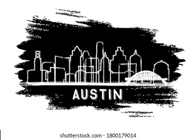 Austin Texas City Skyline Silhouette. Hand Drawn Sketch. Business Travel and Tourism Concept with Historic Architecture. Vector Illustration. Austin USA Cityscape with Landmarks.