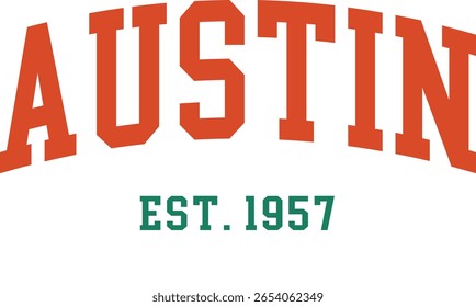 Austin texas cute college front typography slogan design sports Varsity College USA Trending Graphic Tee t-shirt logo slogan artwork typography tote badge emblem crest Fashion Apparel 