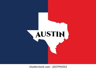 Austin Texas Flag. Texas Map. Vector Illustration.