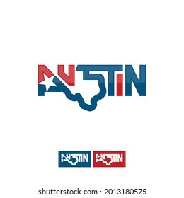 Austin and Texas Map Logo. Vector Illustration.