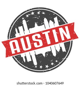 Austin Texas Round. Travel Stamp Icon Skyline City Design Seal Badge Illustration Clipart. 