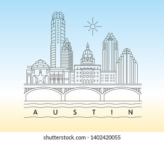 Austin, Texas skyline minimal linear vector illustration and typography design 