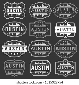 Austin Texas Skyline. Premium Quality Stamp Frames. Grunge Design. Icon Art Vector. Old Style Frames.