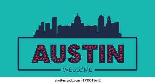 Austin Texas Skyline Silhouette Typographic Design Stock Vector ...