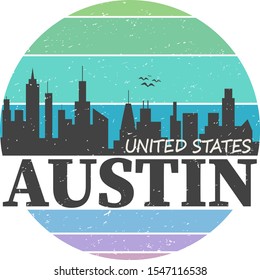 Austin Texas Skyline Souvenir Travel Vector Art Design Tourism