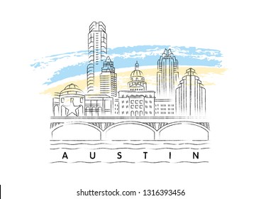 Austin, Texas Skyline Vector Illustration And Typography Design