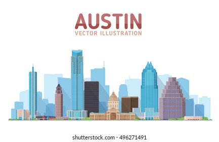 Austin Texas Skyline Vector Illustration. Background With City Panorama. Travel Picture.