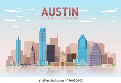 Austin Texas skyline vector illustration. Background with city panorama. Travel picture.