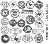 Austin, Texas Stamp. Vector Art Postal. Passport Travel Design. Travel and Business Set.	