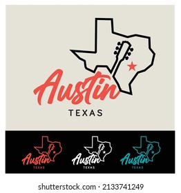 austin texas with state of texas map abstract style can be use for souvenir product coffee mug cap advertisement template poster